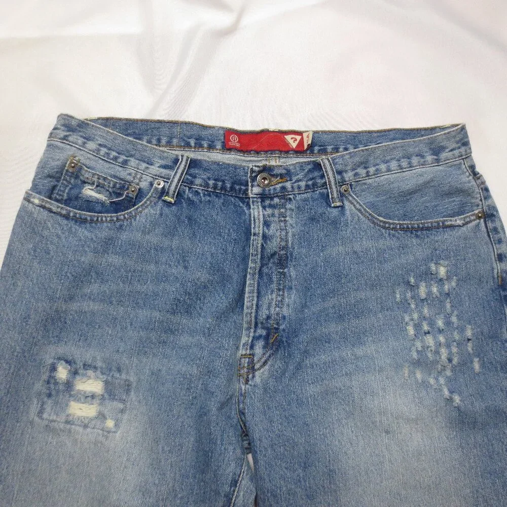 GUESS mens JEANS denim BLUE distressed BUTTON-FLY wide leg SIZE 38x30